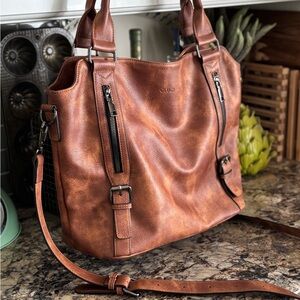 CLUCI Brown Vegan Leather Shoulder Tote with Removable Strap, Like new